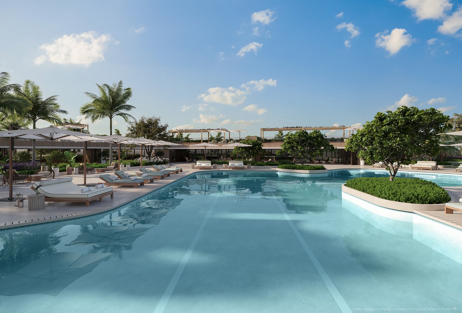Pool with Palm Trees at Six Fisher Island